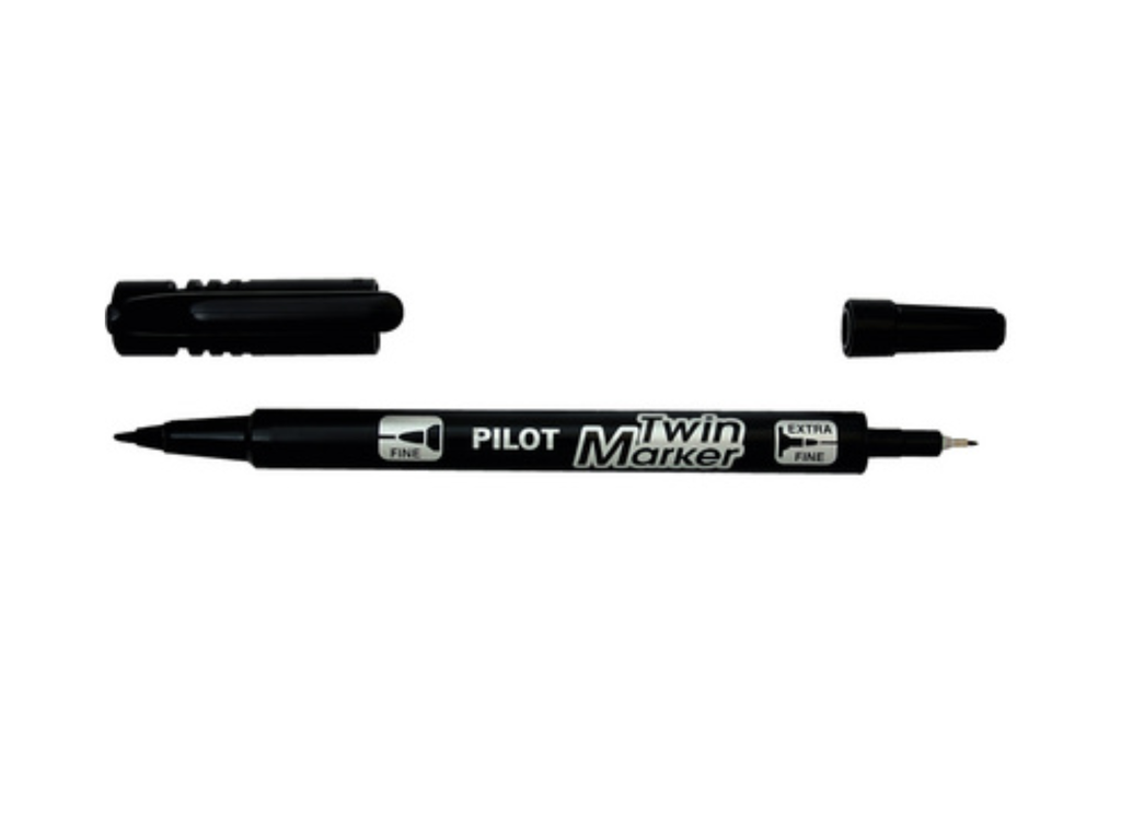 Permanente marker Pilot twin 0.4 + 0.8mm  zwart