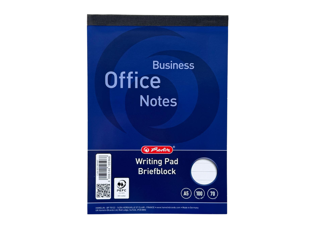 Schrijfblok Herlitz ft A5, 70 g/m² gelijnd 100 vel