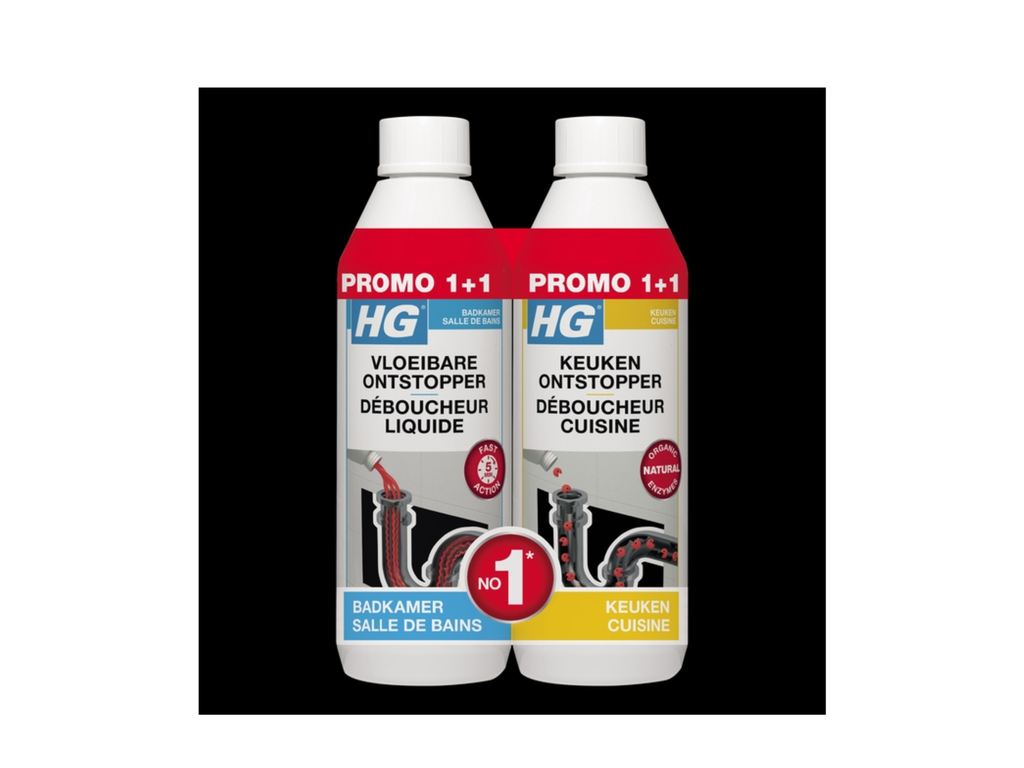 Afvoerontstopper HG Promopack 1x sanitair 500ml 1x keuken 500ml 