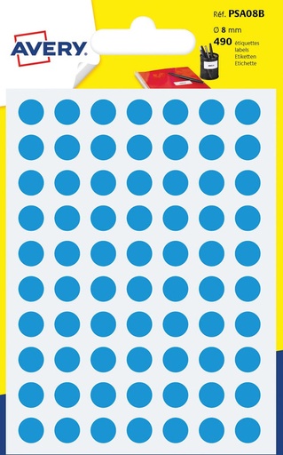 [TIM-PSA08B] Markeringsetiket Avery 70 etik/bl. Ø8mm (7) (blauw)