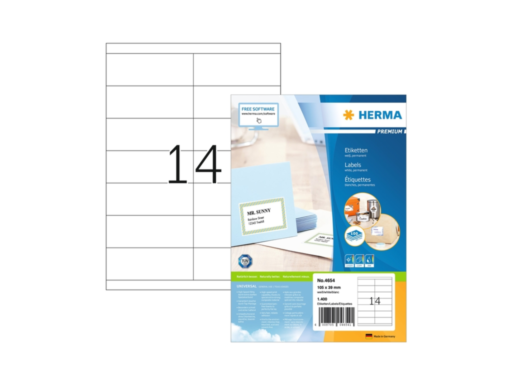 Etiketten Herma 14 etik/bl 105x39mm wit (100) 