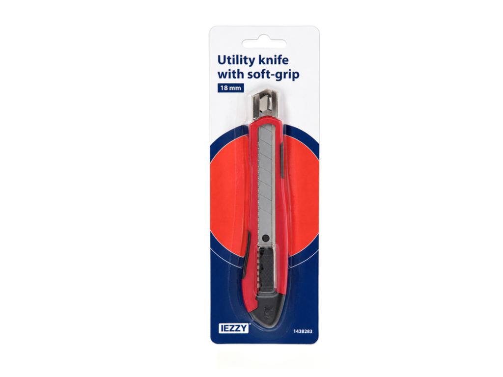 Snijmes IEZZY 18mm kunststof met softgrip inclusief 1 mesje 