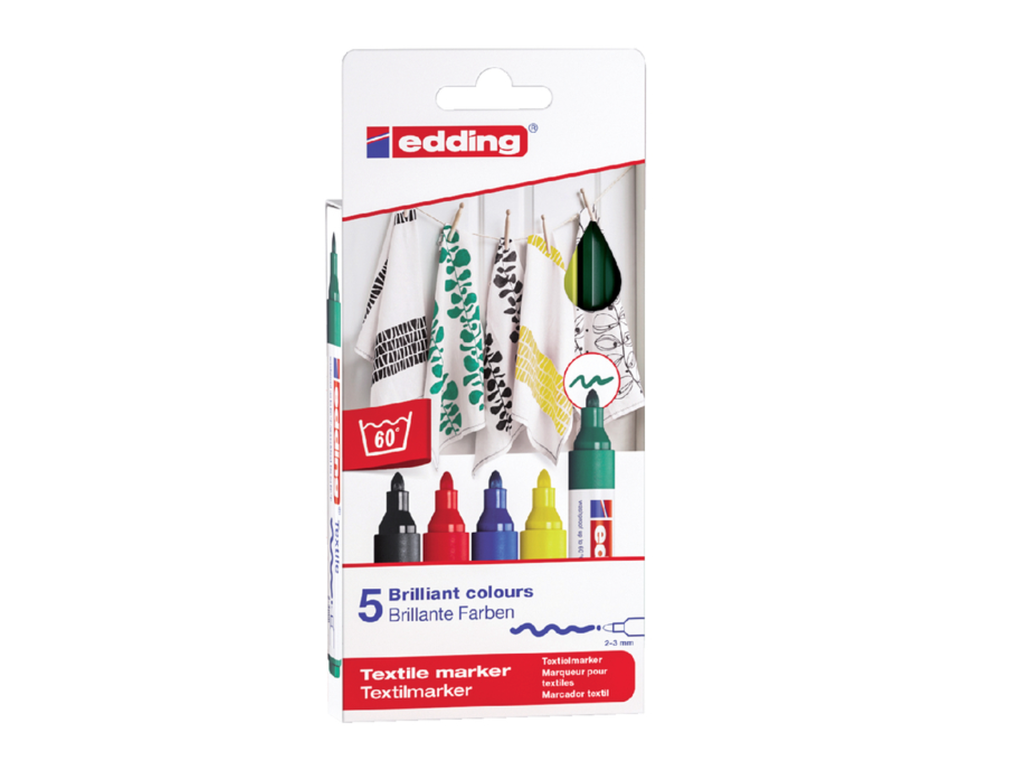 Textielstift Edding 4500 2-3mm geassorteerde basiskleuren (5)