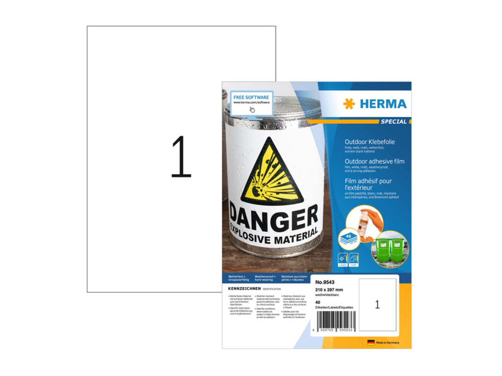 Etiketten Herma 01 etik/bl 210X297mm weerbestendig wit (40) 