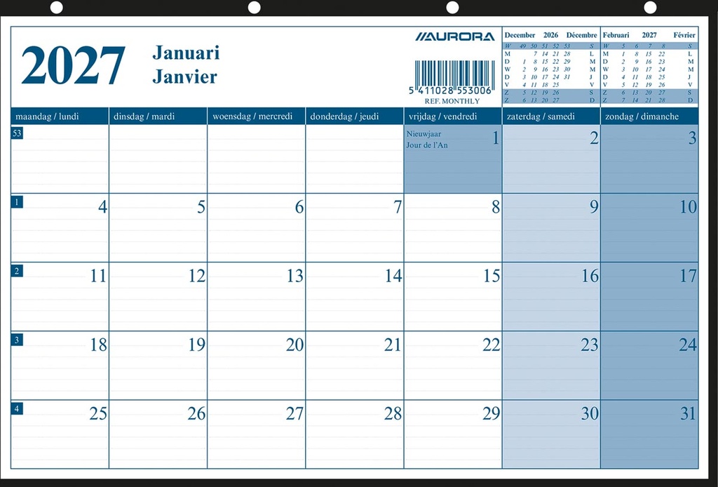 Kalender monthly Aurora 2027