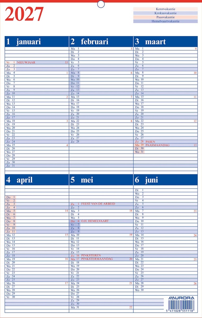 Kalender memento 10 Aurora NL 2027