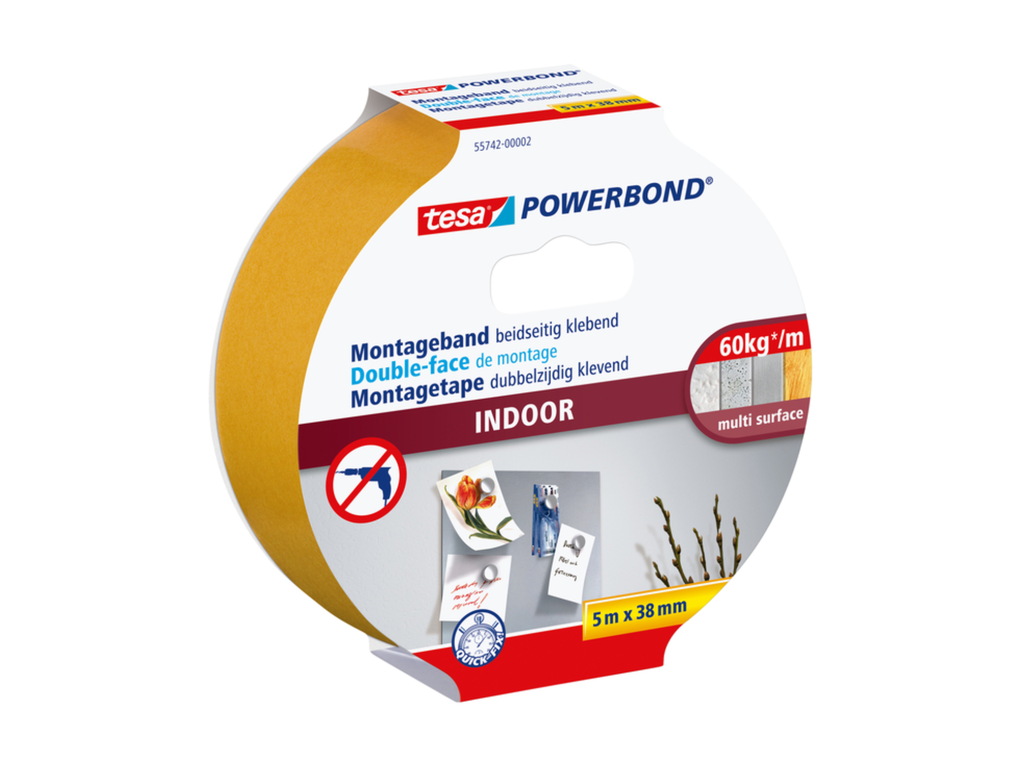 Montagetape Tesa Powerbond dubbelzijdig 38mmx5m wit indoor