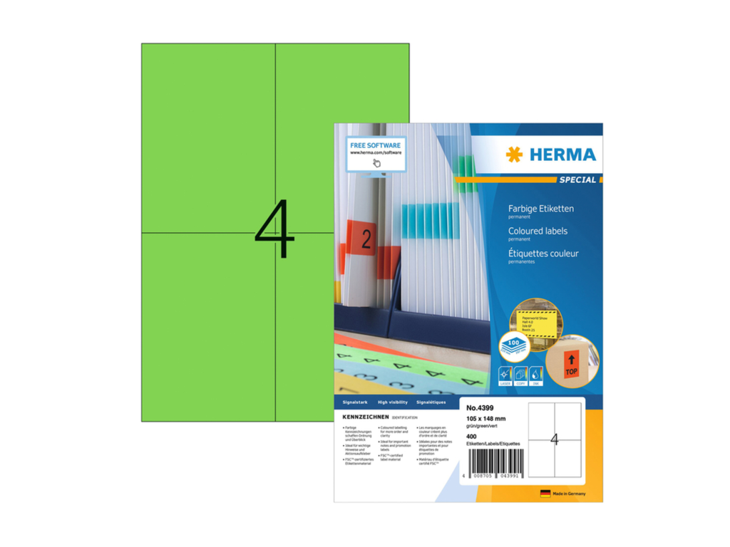Etiketten Herma 4 etik/bl 105x148mm groen (100)