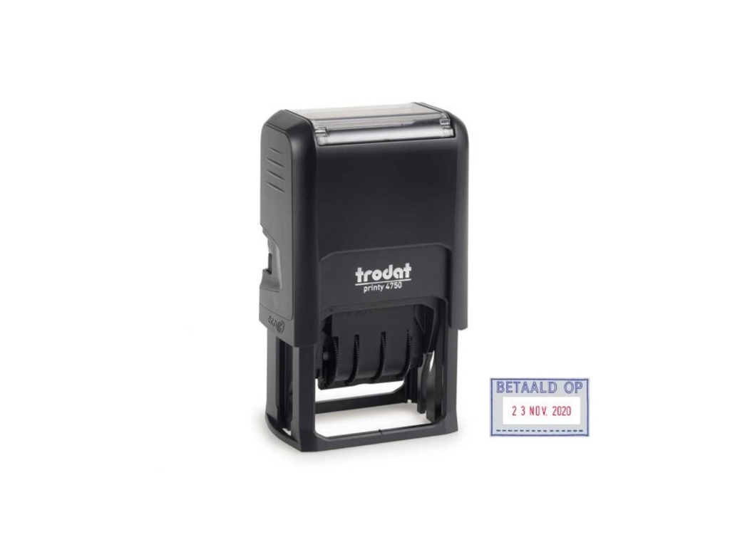 Trodat printy datumstempel 4750 + BETAALD OP blauw-rood