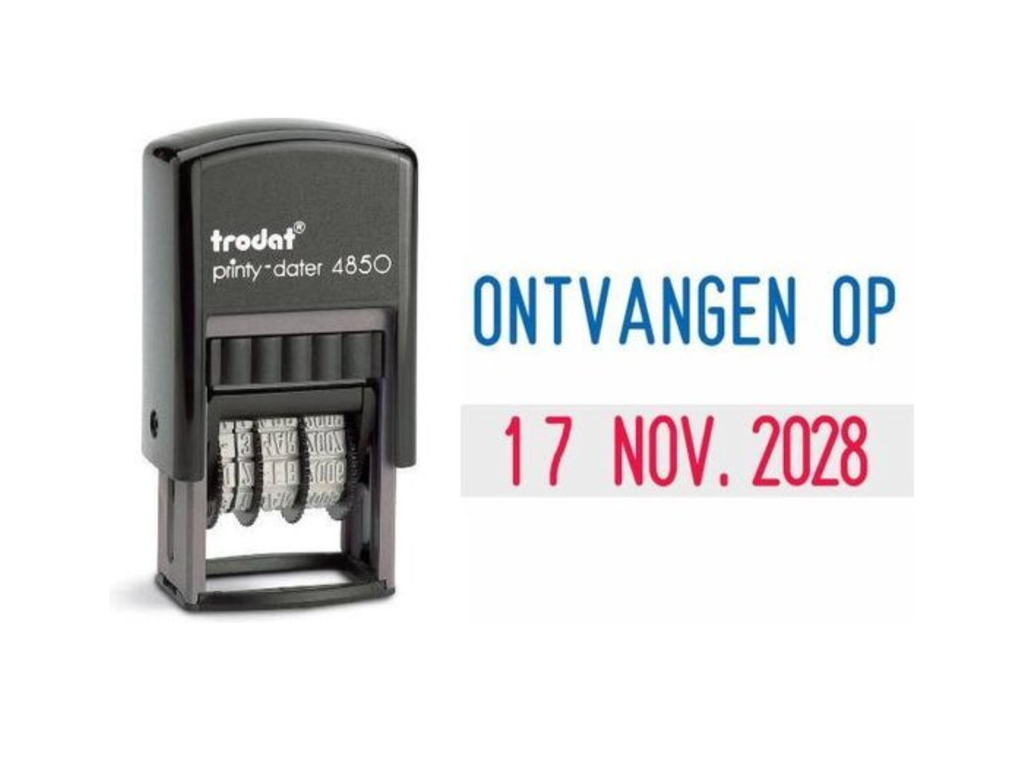 Trodat Printy datumstempel D-BL 4850/L1 ONTVANGEN OP blauw-rood