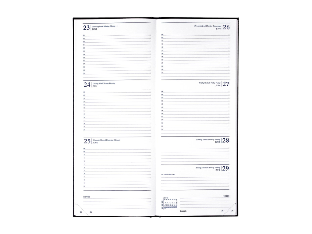Agenda Brepols Saturnus Lima 128x330mm viertalig zwart 2027 1 week/2 pagina's