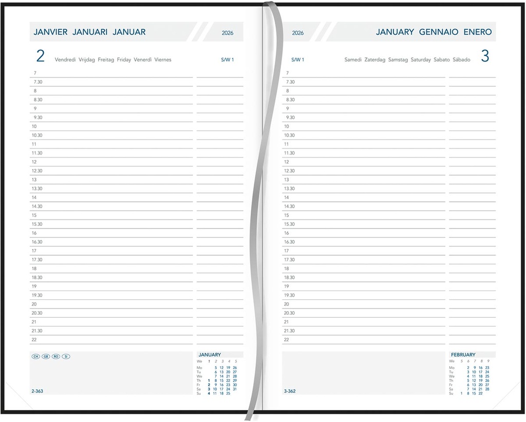Agenda Aurora Daily 32 Balacron 140x210mm zestalig zwart 2027 1 dag/pagina