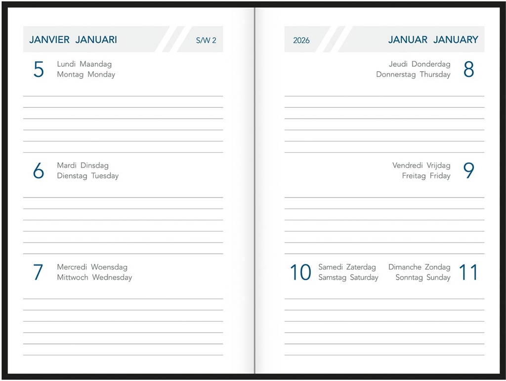 Zakagenda Aurora Classic 6 Fashion 80x120mm viertalig assorti 2027 1 week/2 pagina's