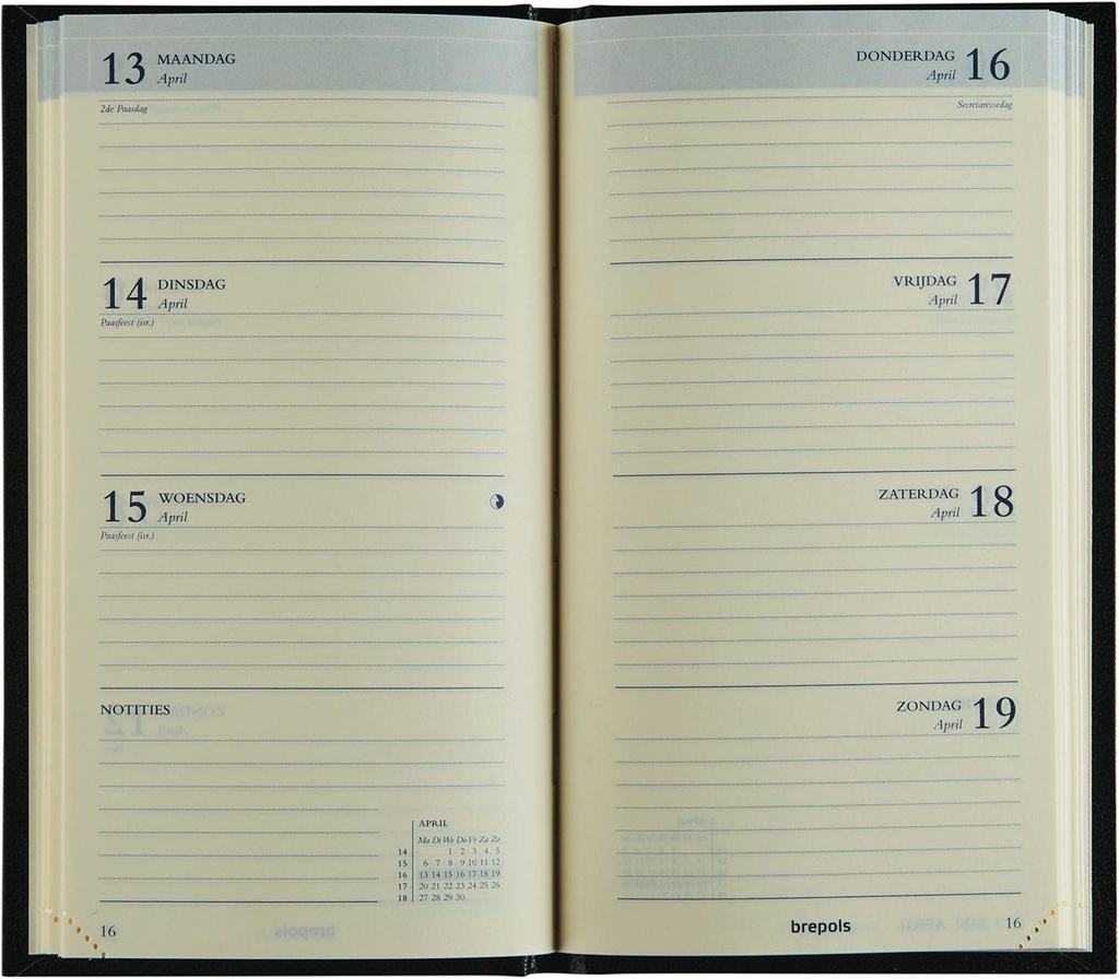 Zakagenda Brepols Interplan Lima 90x160mm Nederlandstalig zwart 2026 1 week/2 pagina's