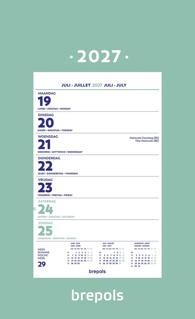 Kalender Brepols Wand-Week op schild 2027