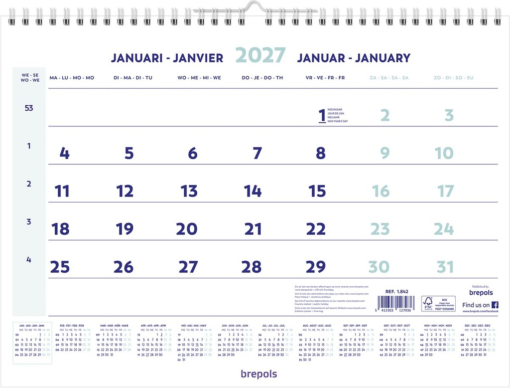 Maandkalender Brepols 2027
