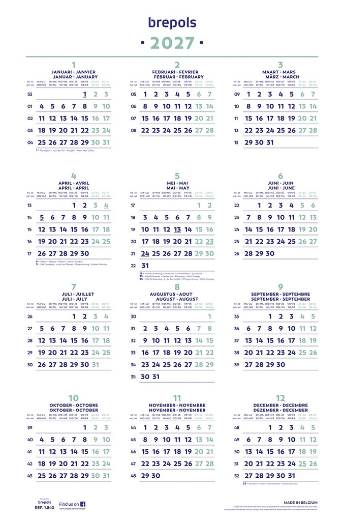 Jaarkalender Brepols 2027