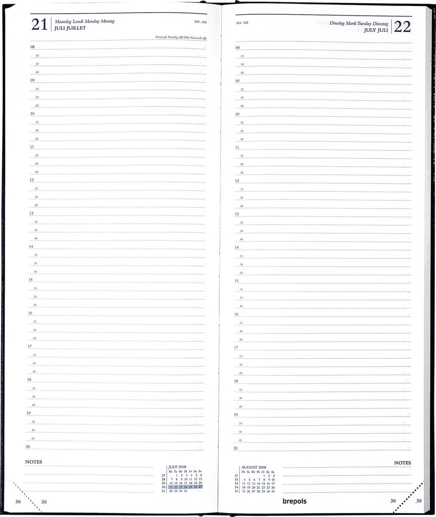 Agenda Brepols Saturnus Lima 128x330mm viertalig zwart 2027 1 dag/pagina