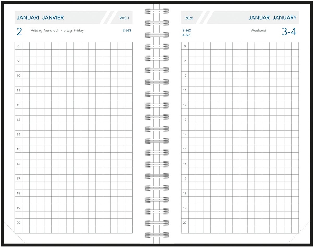 Zakagenda Aurora Technica 10W 105x165mm viertalig assorti 2027 1 dag/pagina