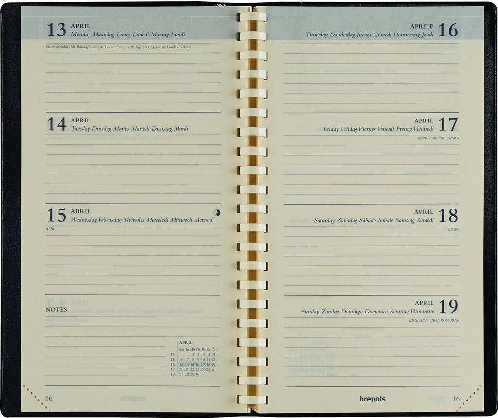 Zakagenda Brepols Interplan Genova 89x160mm zestalig zwart 2026 1 week/2 pagina's