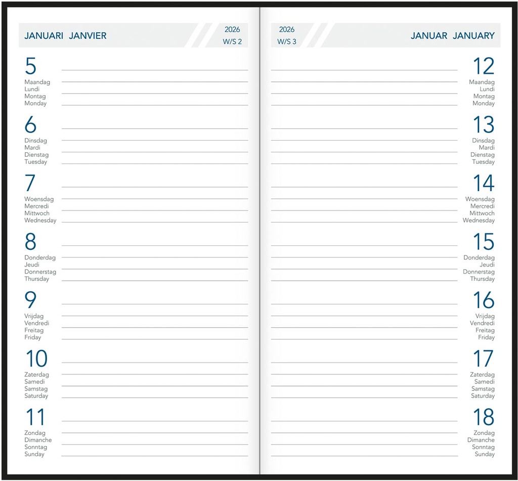 Zakagenda Aurora Timeplan 23M Seta 90x165mm viertalig assorti 2027 1 week/pagina