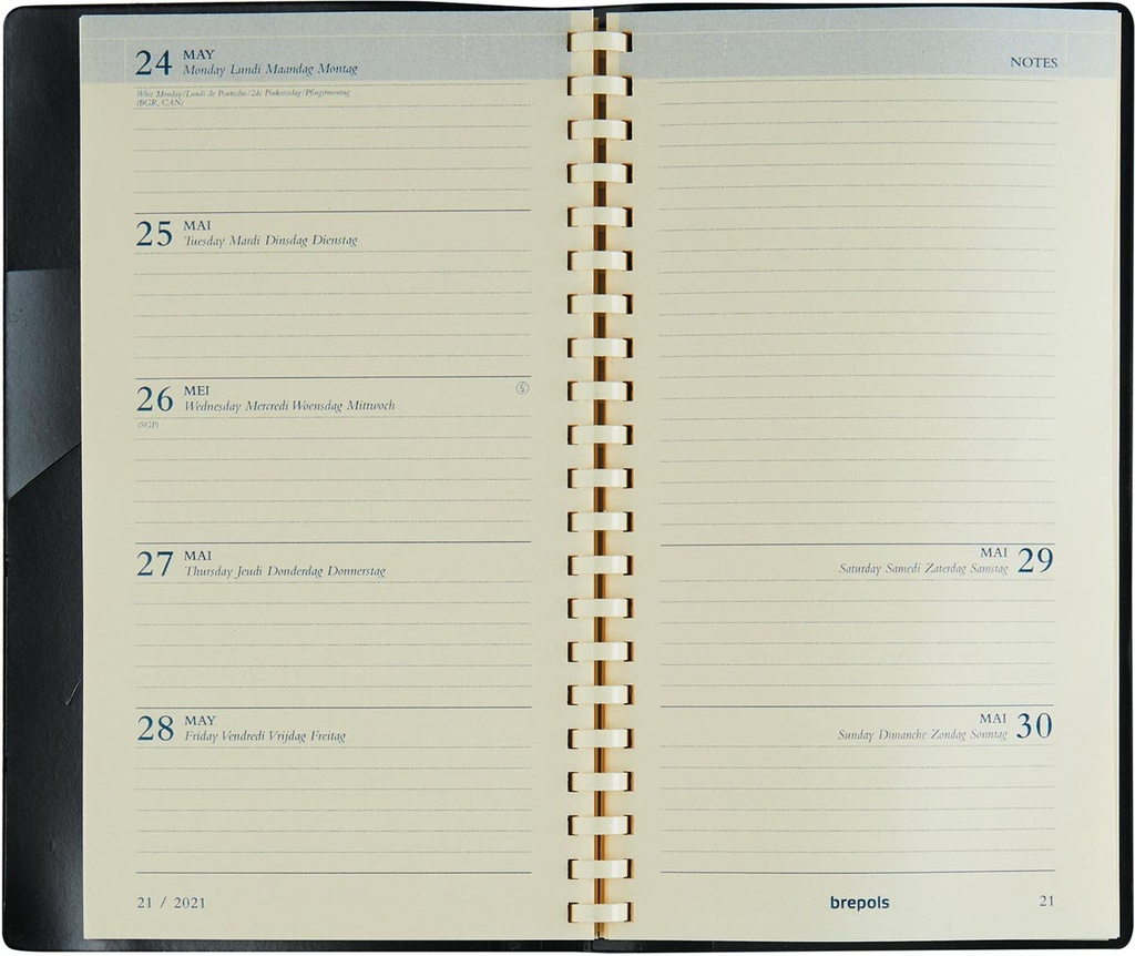 Zakagenda Brepols Notaplan Genova 89x160mm viertalig zwart 2027 1 week/2 pagina's