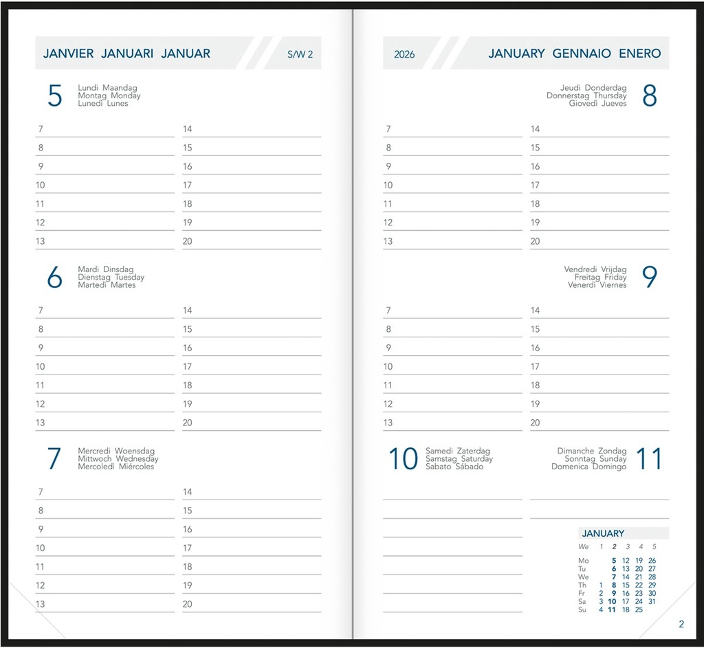 Zakagenda Aurora Visuplan 20 Seta 90x165mm zestalig assorti 2026 1 week/2 pagina's