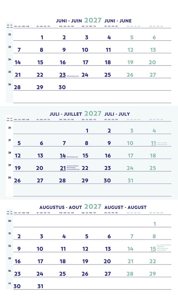 Driemaandskalender Brepols 2027