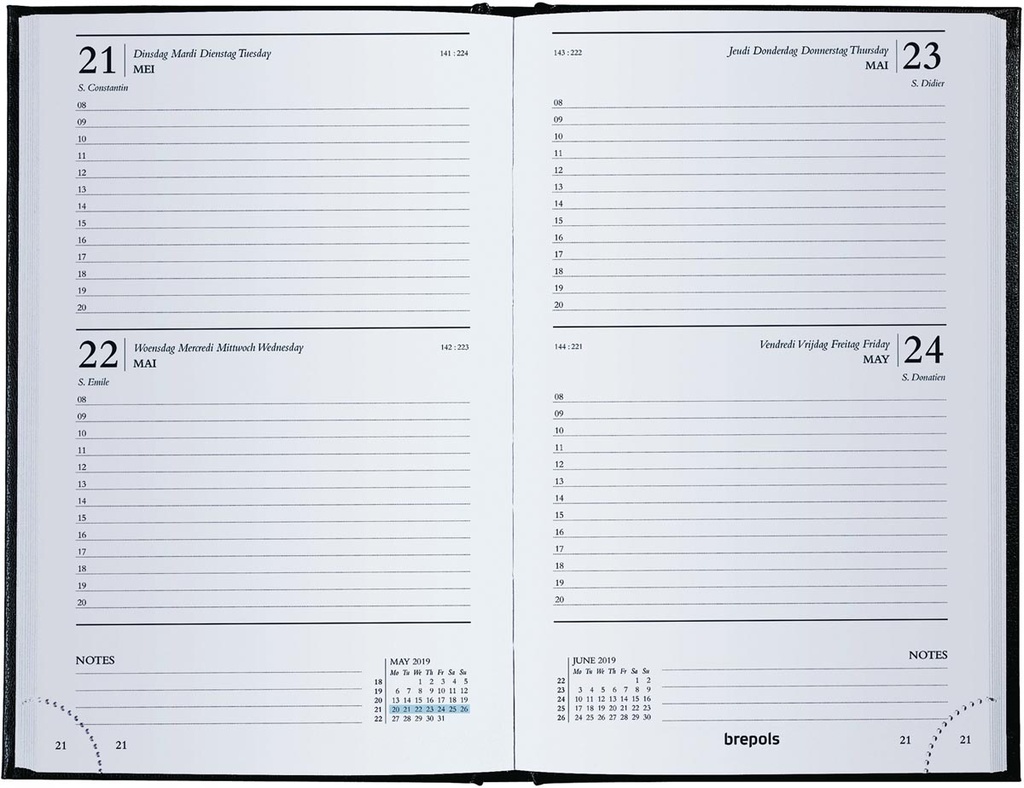 Agenda Brepols Saturnus Lima 133x210mm viertalig zwart 2026 2 dagen/pagina