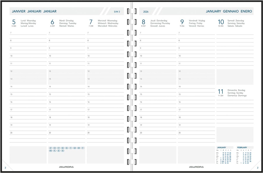 Agenda Aurora Business 29P Alaska 175x225mm zestalig assorti 2026 1 week/2 pagina's