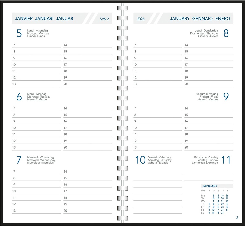 Zakagenda Aurora Visuplan 20P Seta 90x165mm zestalig assorti 2026 1 week/2 pagina's