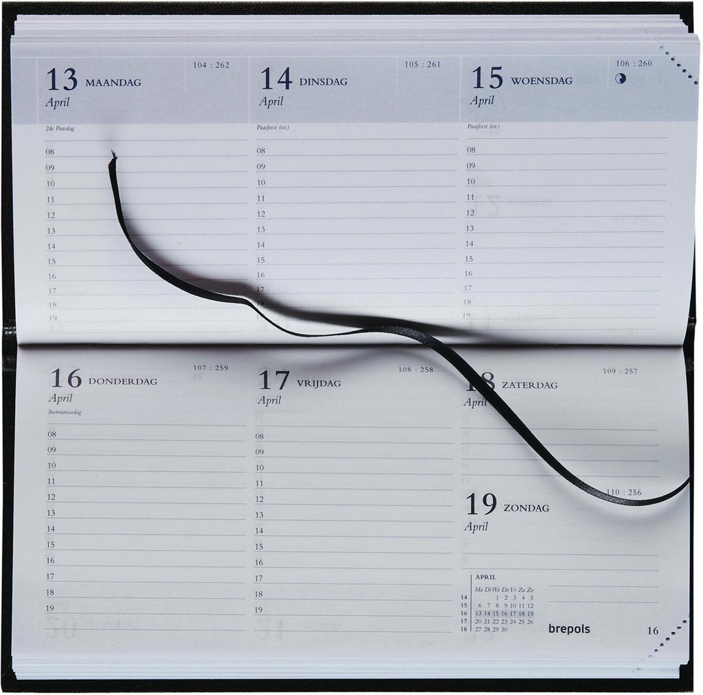 Zakagenda Brepols Breprint Lima 81x166mm NL Nederlandstalig zwart 2026 1 week/2 pagina's
