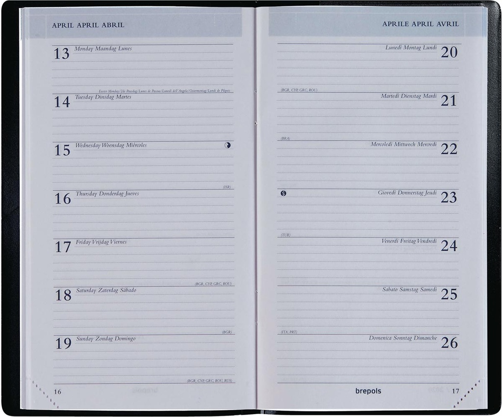 Zakagenda Brepols Breplan Genova 92x160mm zestalig zwart 2026 1 week/pagina
