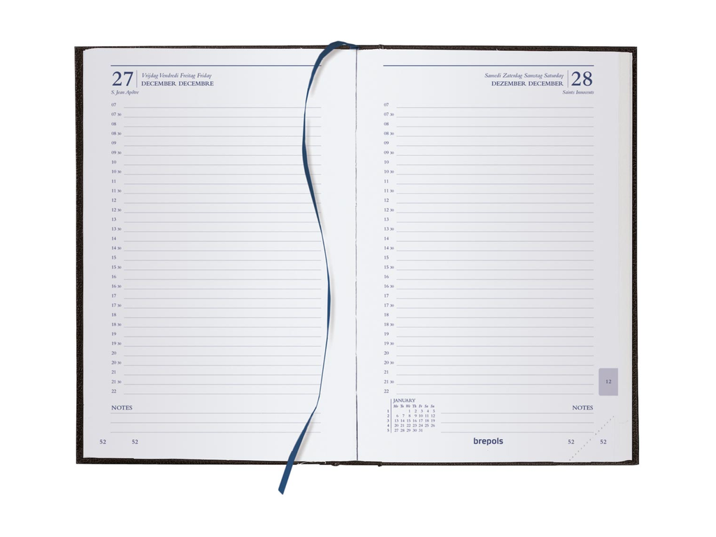 Agenda Brepols Saturnus Lima Luxe 133x208mm viertalig zwart 2027 1 dag/pagina