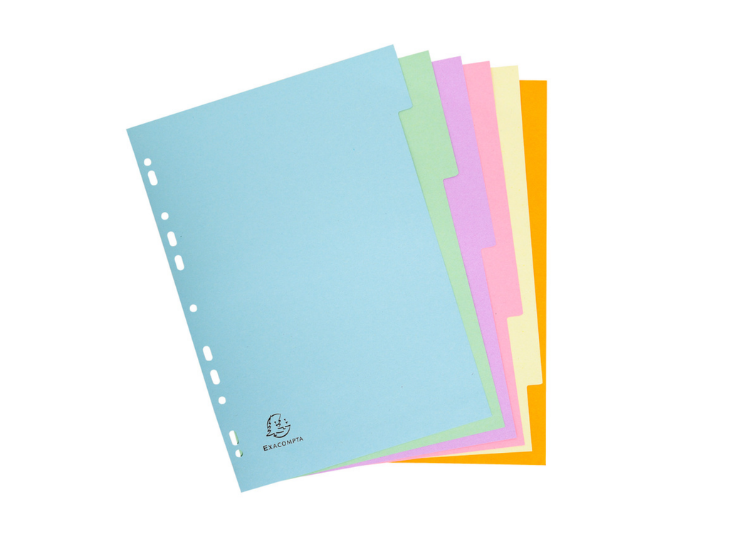 Tabbladen Exacompta gerecycled karton A4 170g 6 tabs 11-gaats assorti