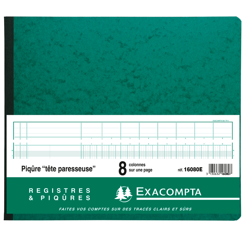 Register Exacompta karton 27x32cm 80blad 8 kolommen met inkeping