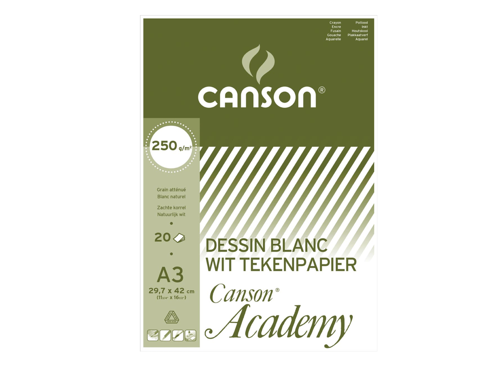 Tekenblok Canson academy 29,7x42cm 250gr wit 20vel