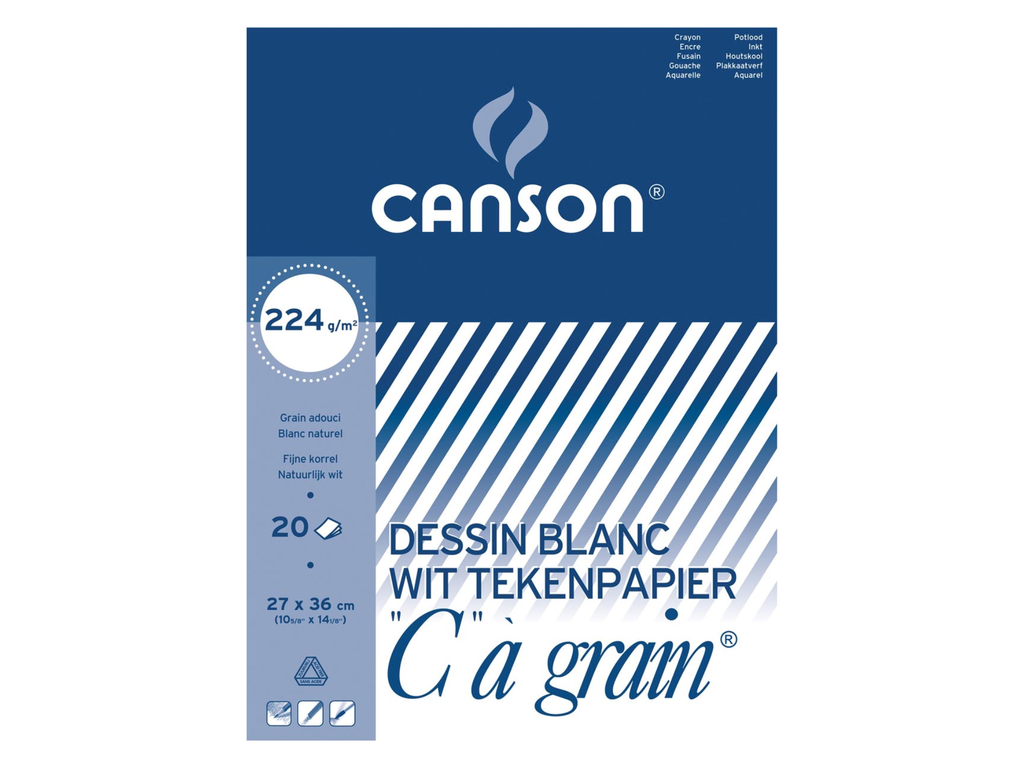 Tekenblok Canson "C" à grain 27x36cm 224gr wit 20vel