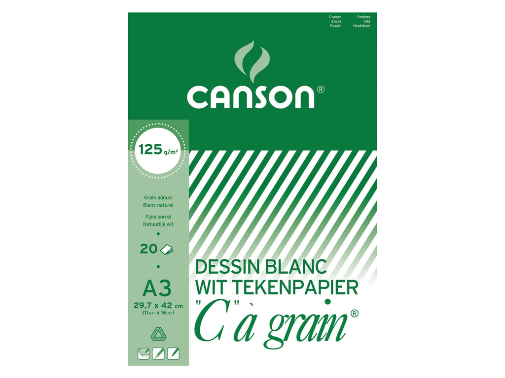 Tekenblok Canson "C" à grain 29,7x42cm 125gr wit 20vel