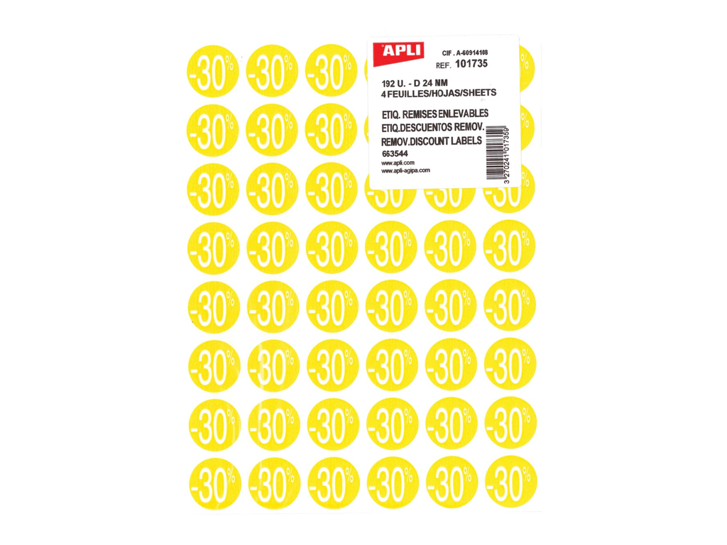Kortinglabel Apli non-permanent -30% 24mm geel (192)