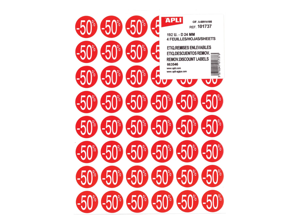 Kortinglabel Apli non-permanent -50% 24mm rood (192)