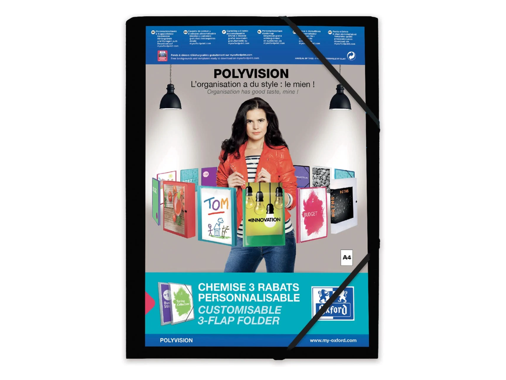 Elastomap 3 kleppen Elba polyvision PP A4 zwart