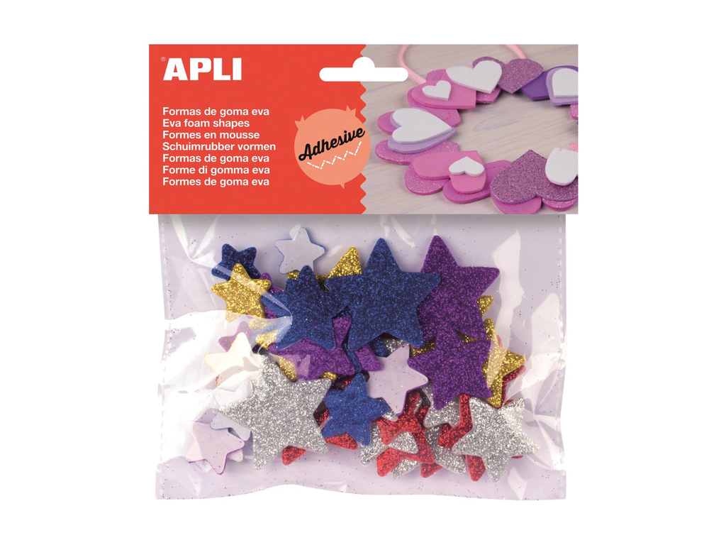 Schuimrubberfiguren Apli kids zelfklevend ster assorti glitter (50)