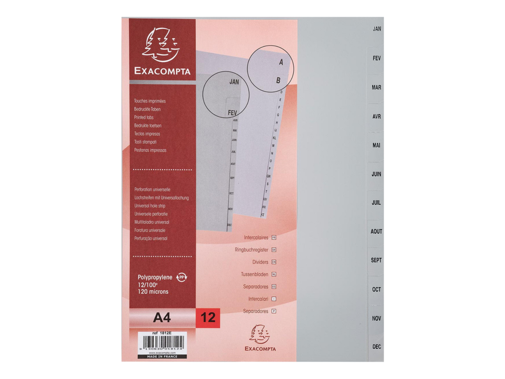 Tabbladen Exacompta PP A4 jan-dec 11-gaats grijs