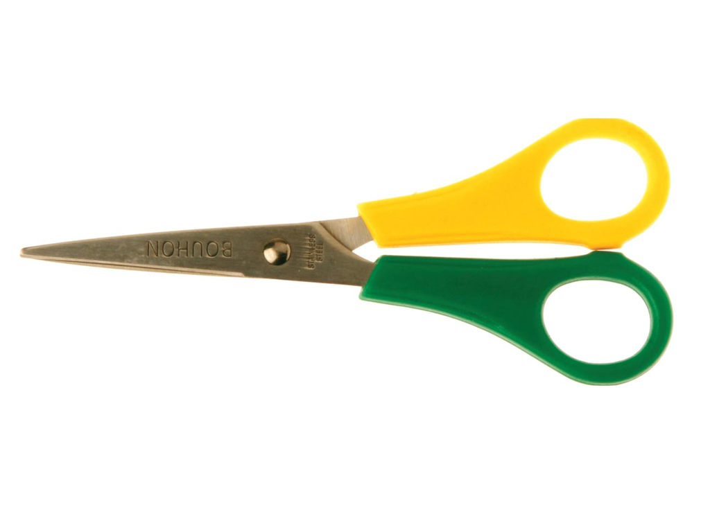 Schaar Bouhon inox 14cm voor linkshandigen geel/groen