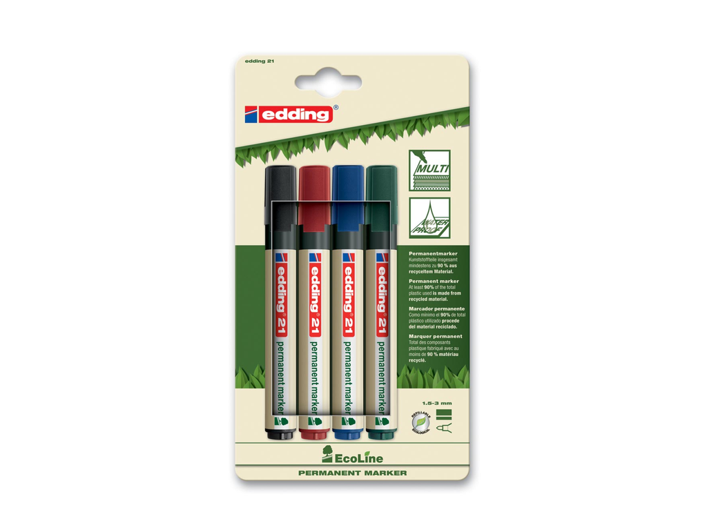 Permanent marker Edding 21 EcoLine ronde punt 1,5-3mm assorti (4)