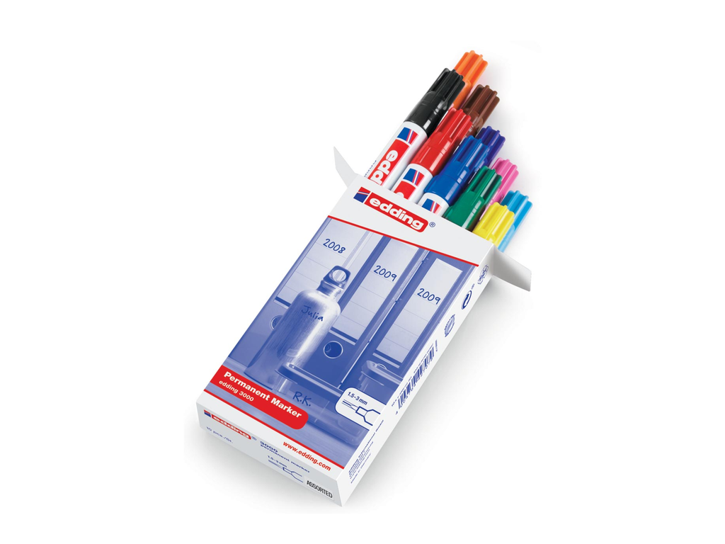 Permanent marker Edding 3000 ronde punt 1,5-3mm assorti (10)