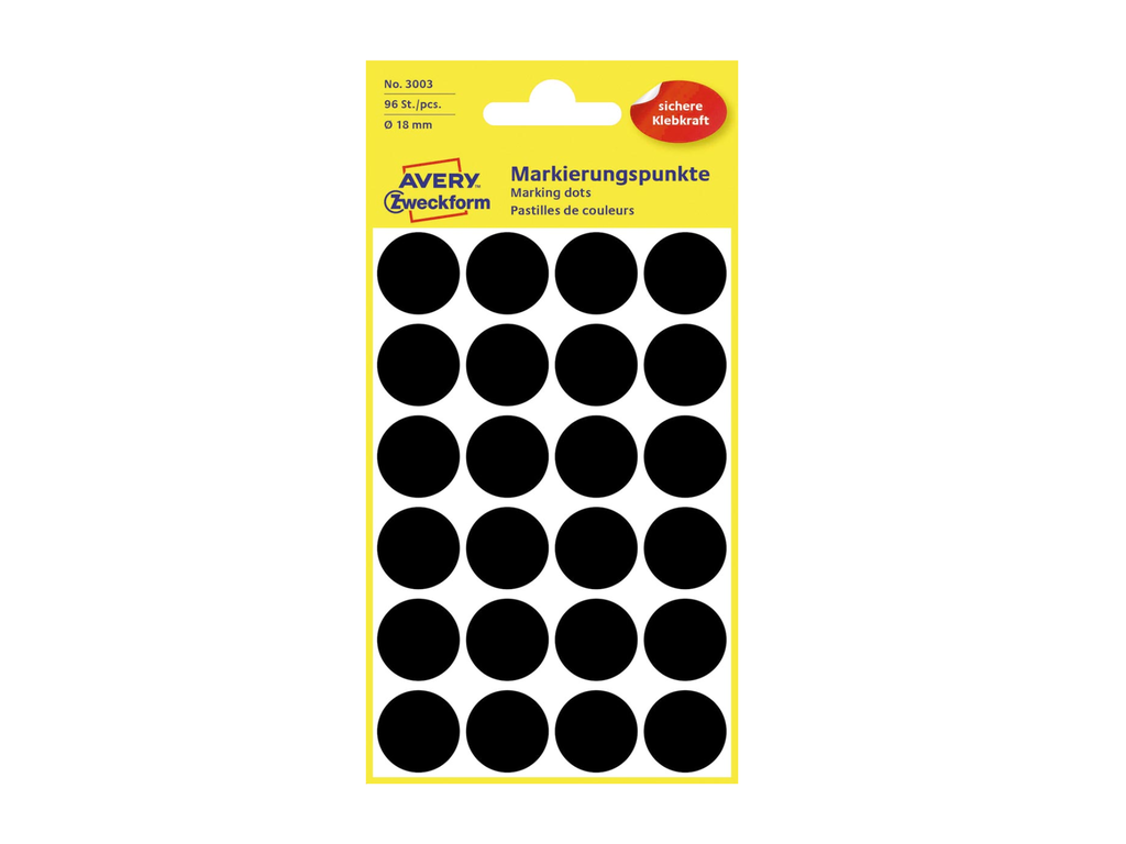 Etiketten Avery Ø18mm zwart (96)
