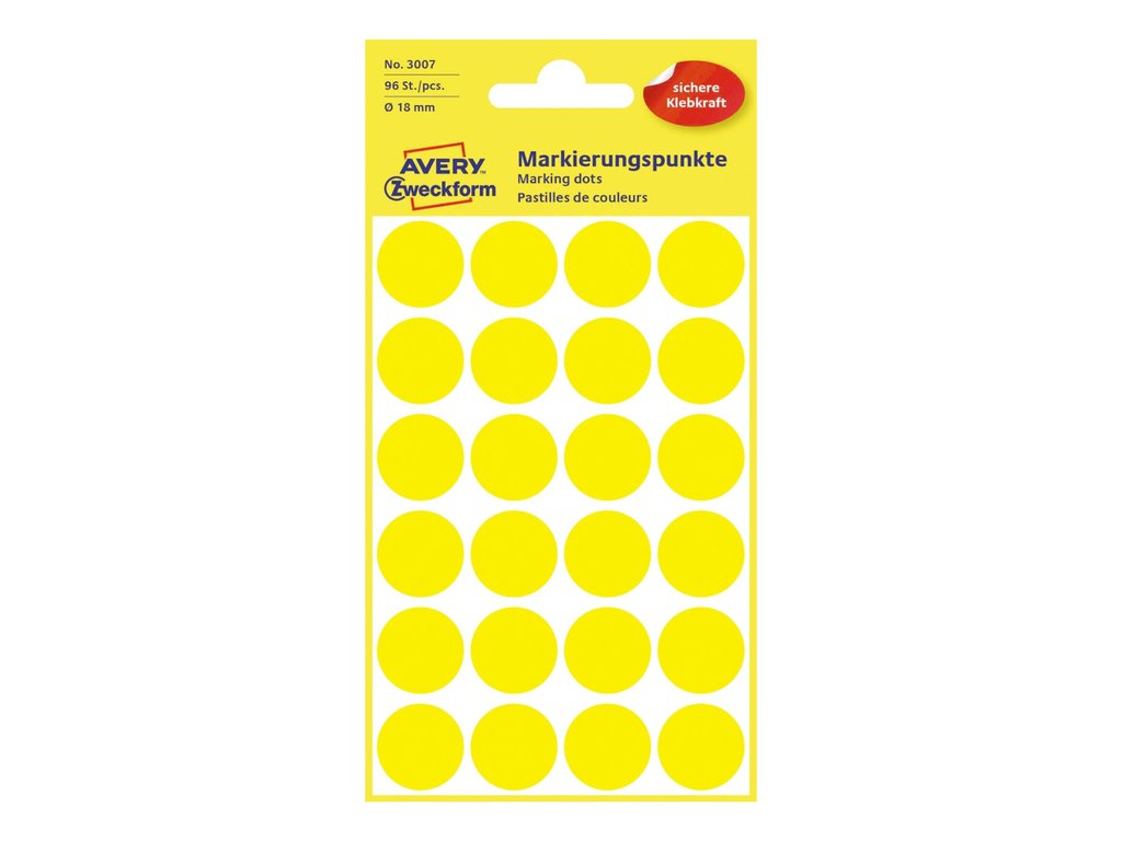 Etiketten Avery Ø18mm geel (96)