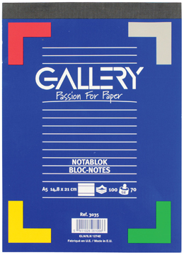 Schrijfblok Gallery geniet A5 gelijnd 100vel 70gr afscheurbaar